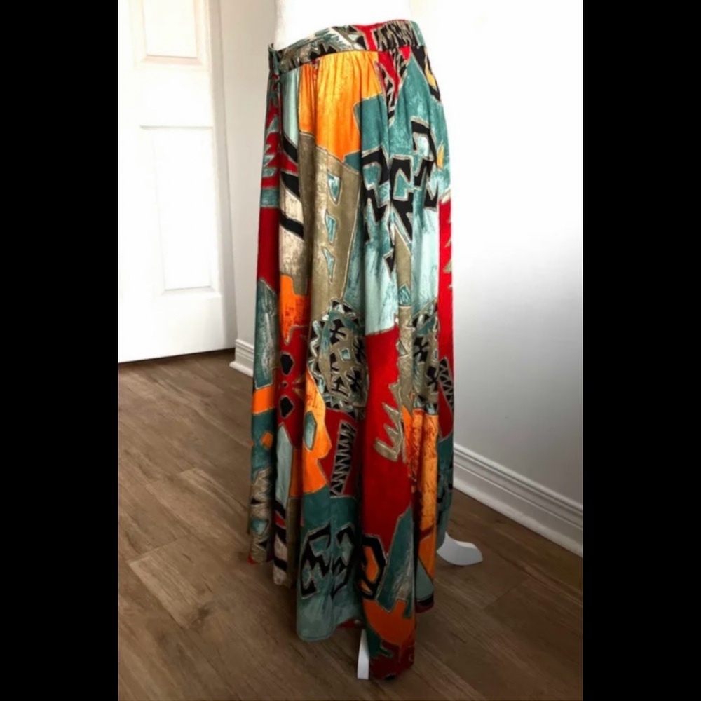 🇨🇦 Vintage 90s Abstract Art Midi Skirt – Teal Red Orange• Suttles & Seawinds - Picture 9 of 16